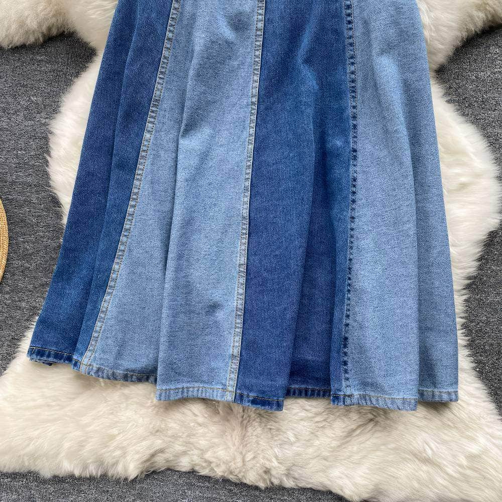 Two-Toned High-Waist Denim Skirt