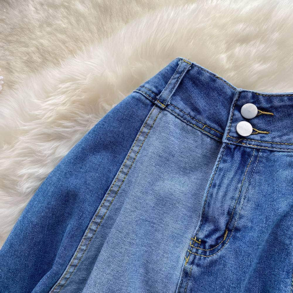 Two-Toned High-Waist Denim Skirt