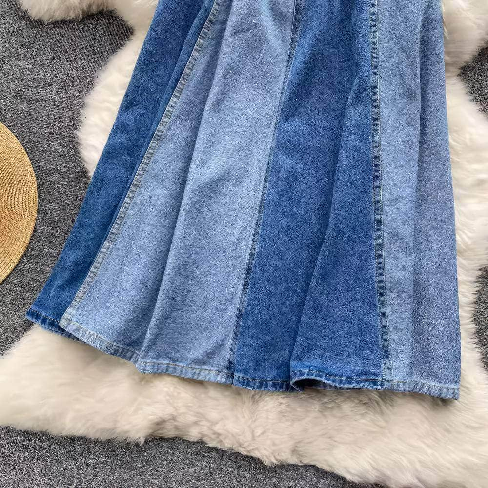 Two-Toned High-Waist Denim Skirt