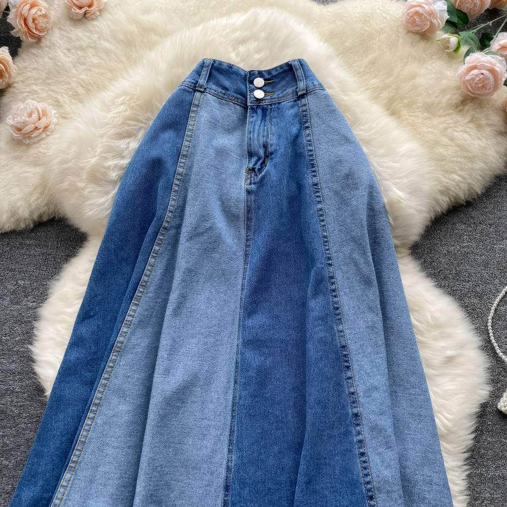 Two-Toned High-Waist Denim Skirt