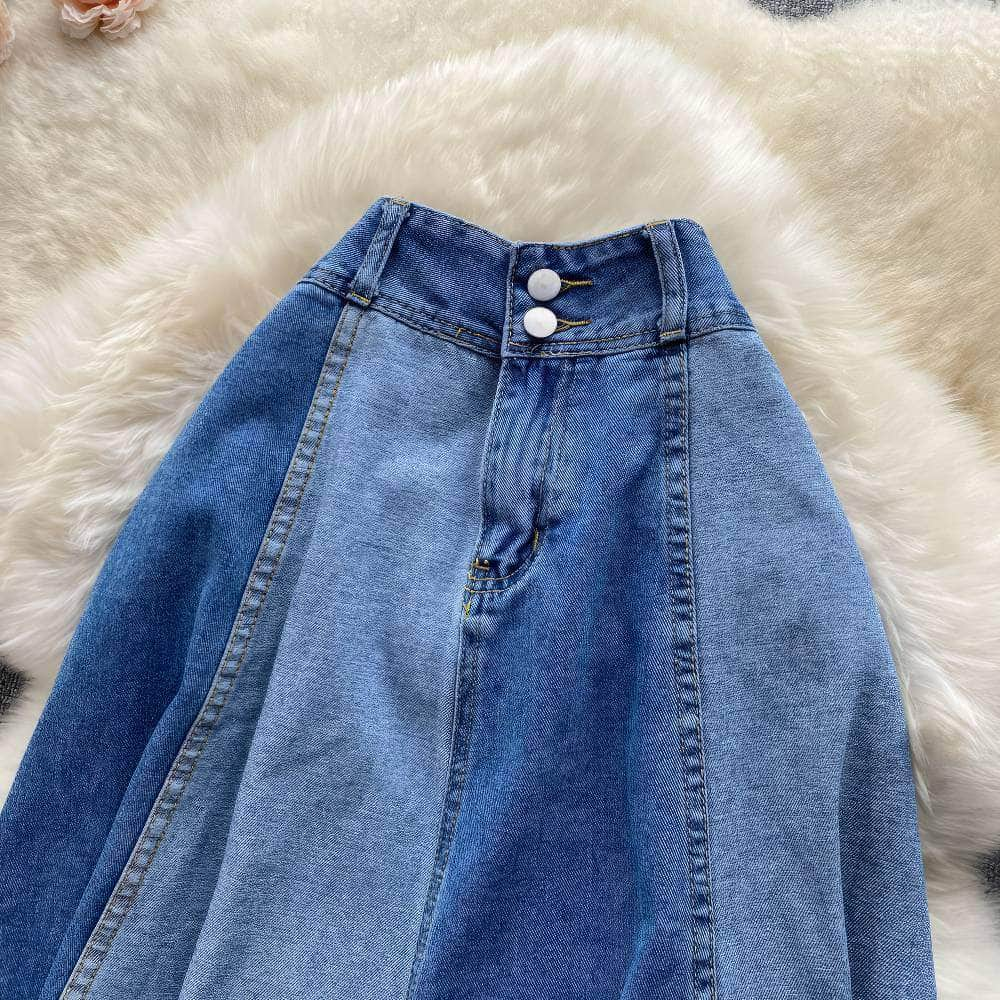 Two-Toned High-Waist Denim Skirt