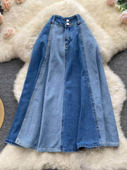 Two-Toned High-Waist Denim Skirt S / Blue