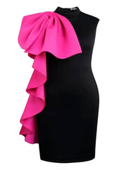 Two-Toned Large Bow Ruffle Sleeveless Dress