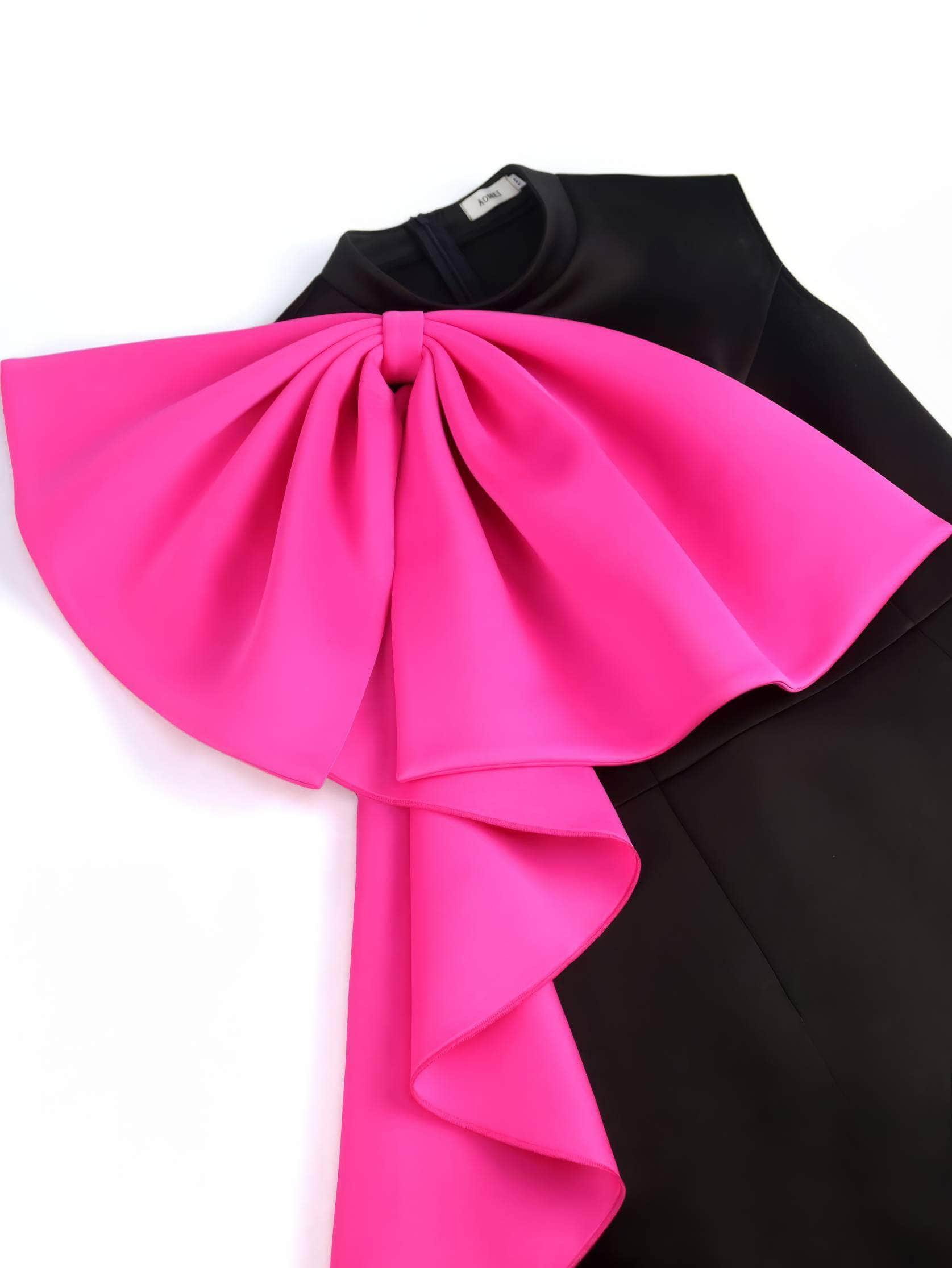 Two-Toned Large Bow Ruffle Sleeveless Dress