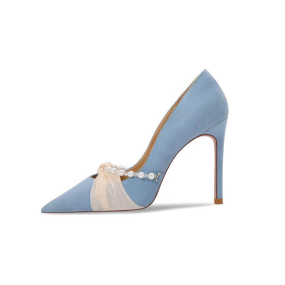 Two-Toned Mesh Deco Pointy Toe Court Heels