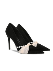 Two-Toned Mesh Deco Pointy Toe Court Heels