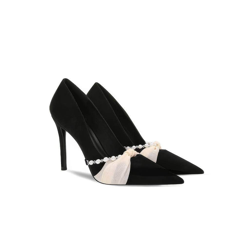 Two-Toned Mesh Deco Pointy Toe Court Heels