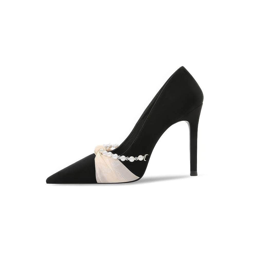 Two-Toned Mesh Deco Pointy Toe Court Heels