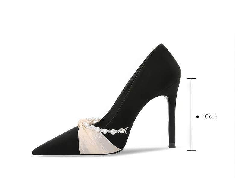 Two-Toned Mesh Deco Pointy Toe Court Heels