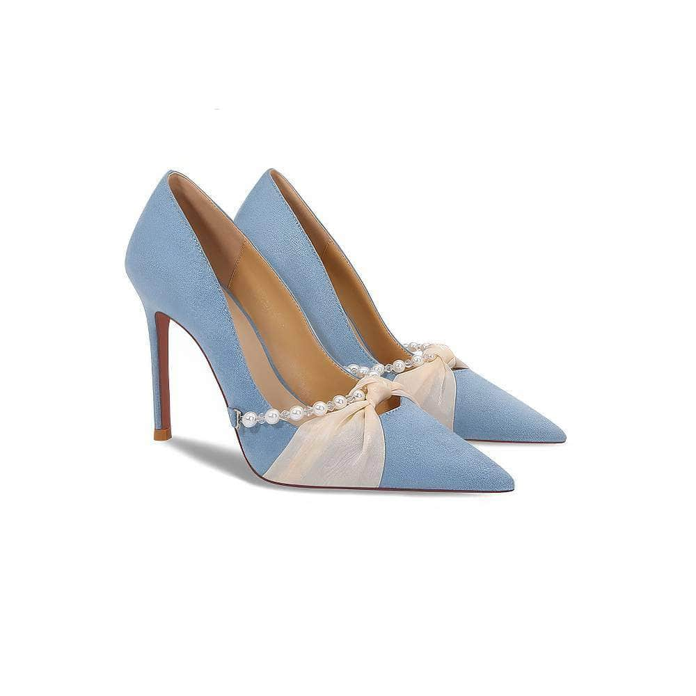 Two-Toned Mesh Deco Pointy Toe Court Heels EU 33 / Blue / 8CM