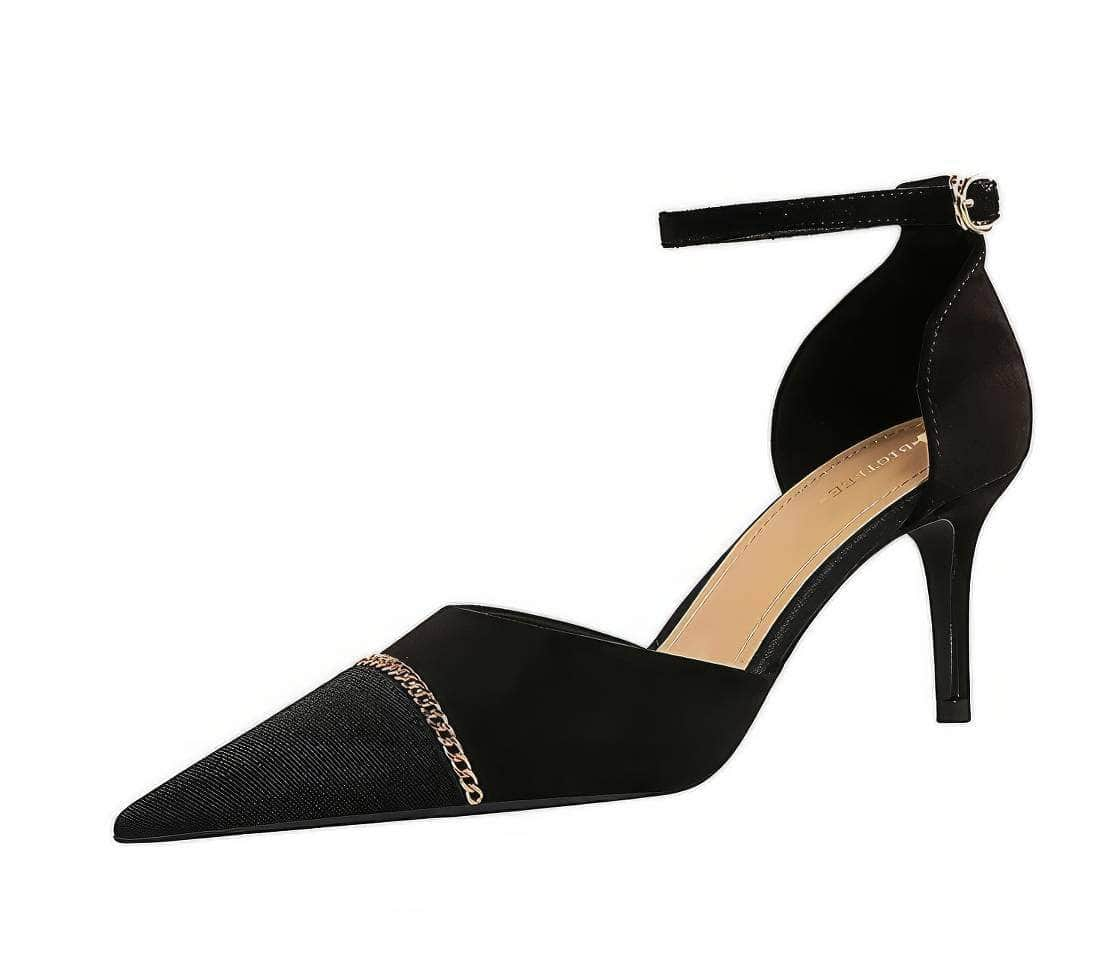 Two Toned Pointy Toes Chain Suede Stilettos