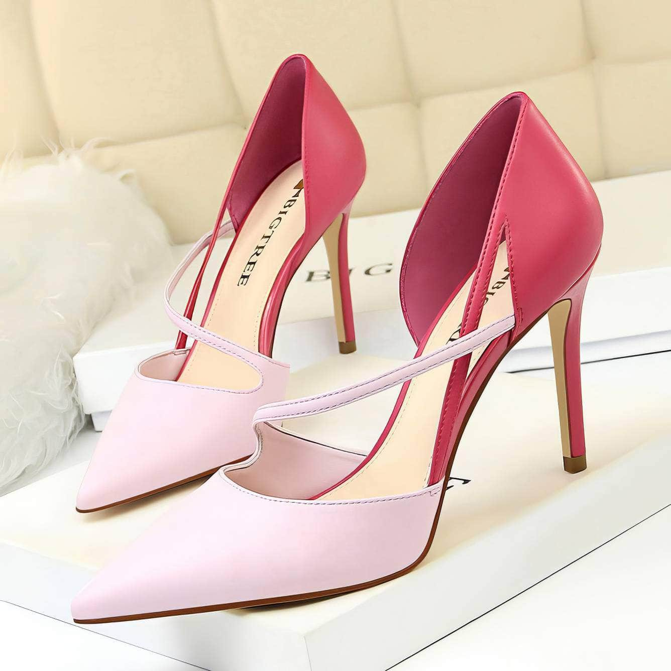 Two-Toned Side Strap Court Heels