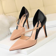 Two-Toned Side Strap Court Heels