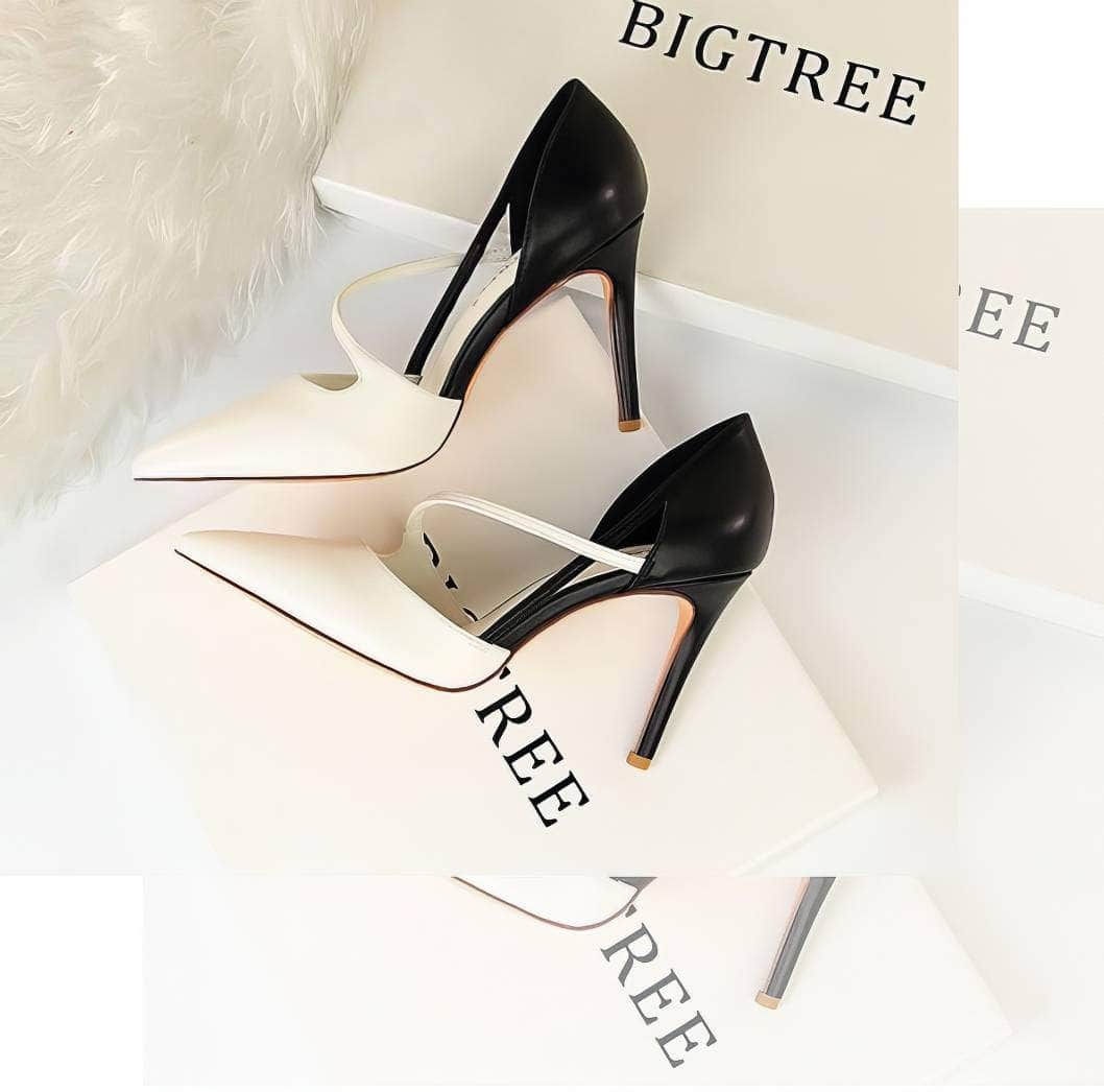 Two-Toned Side Strap Court Heels