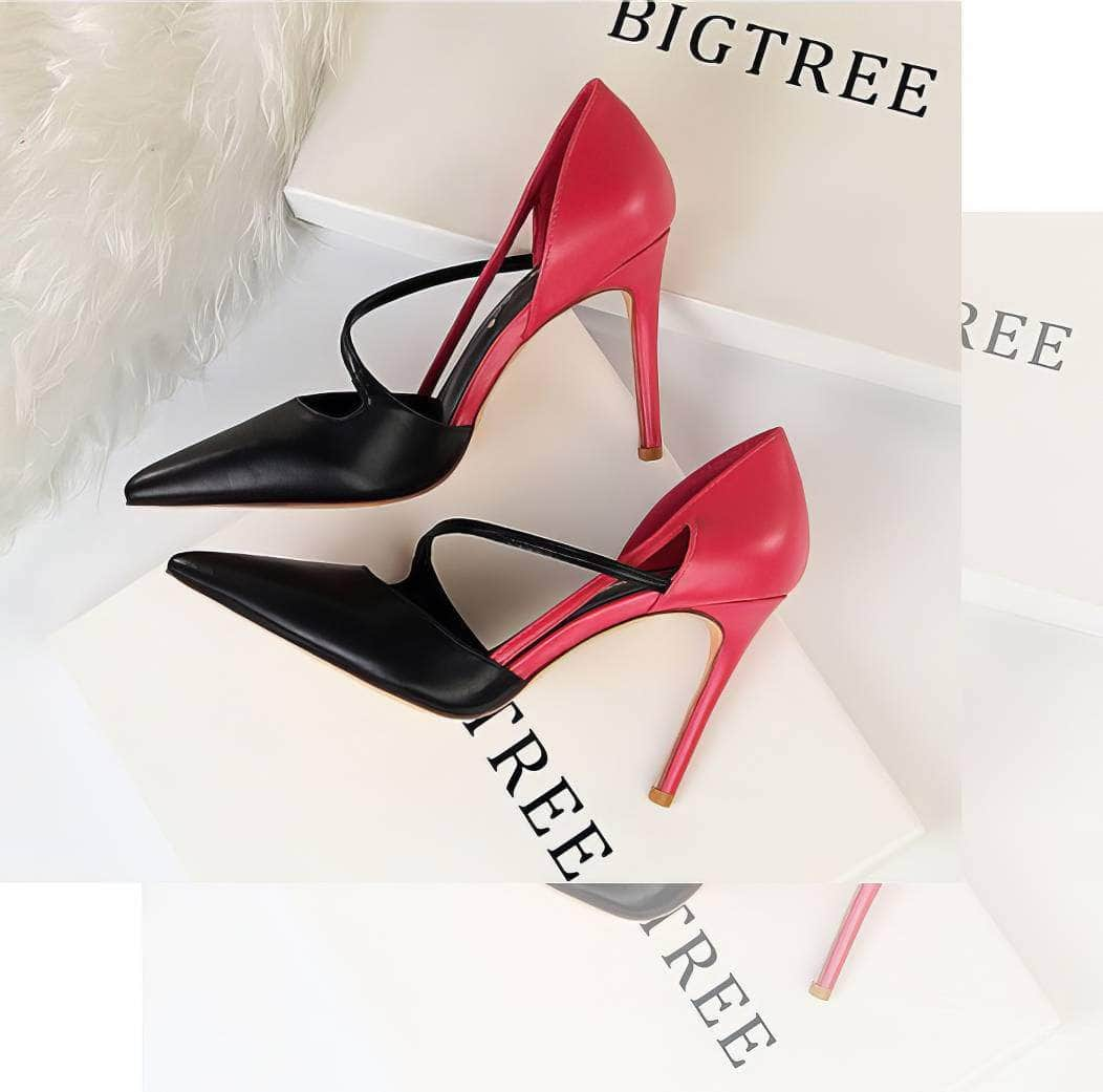 Two-Toned Side Strap Court Heels