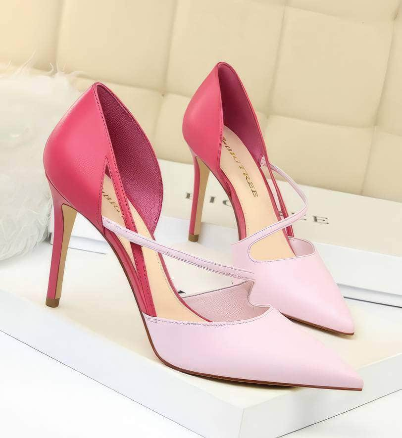 Two-Toned Side Strap Court Heels