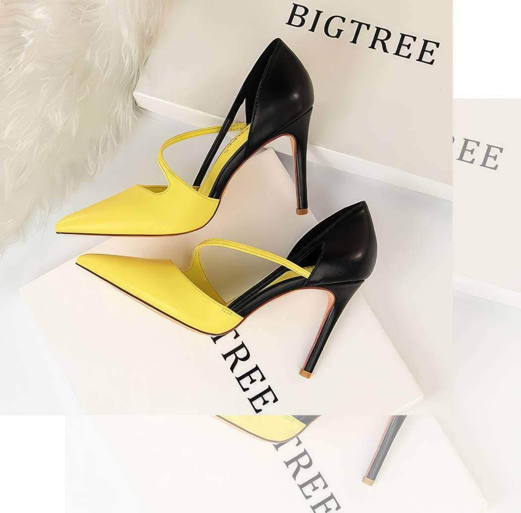 Two-Toned Side Strap Court Heels