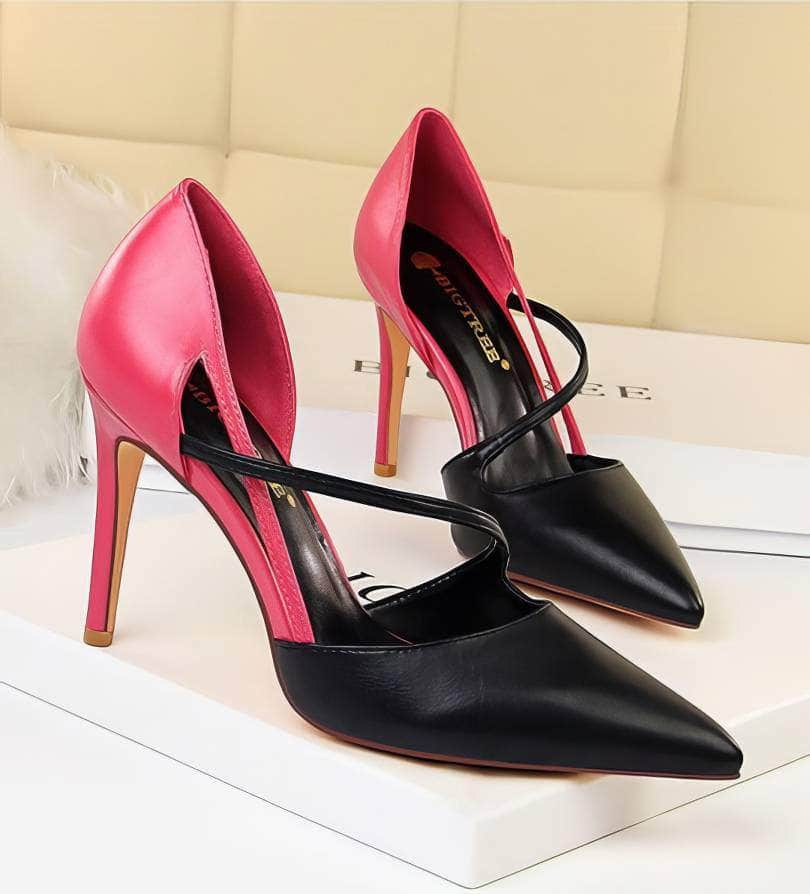 Two-Toned Side Strap Court Heels