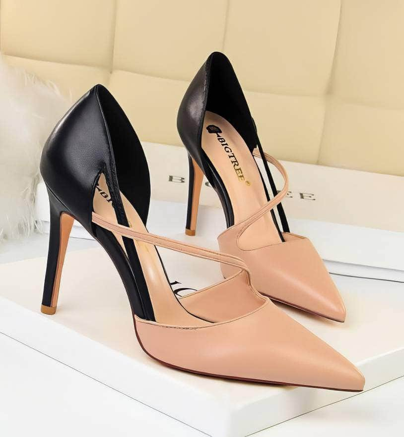 Two-Toned Side Strap Court Heels