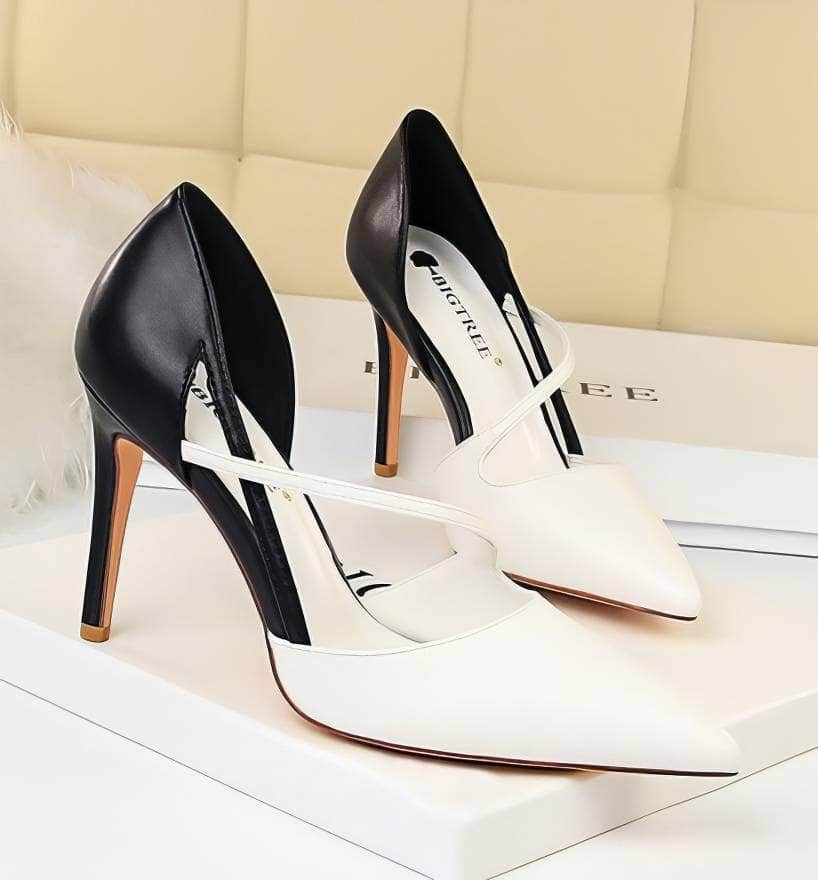 Two-Toned Side Strap Court Heels