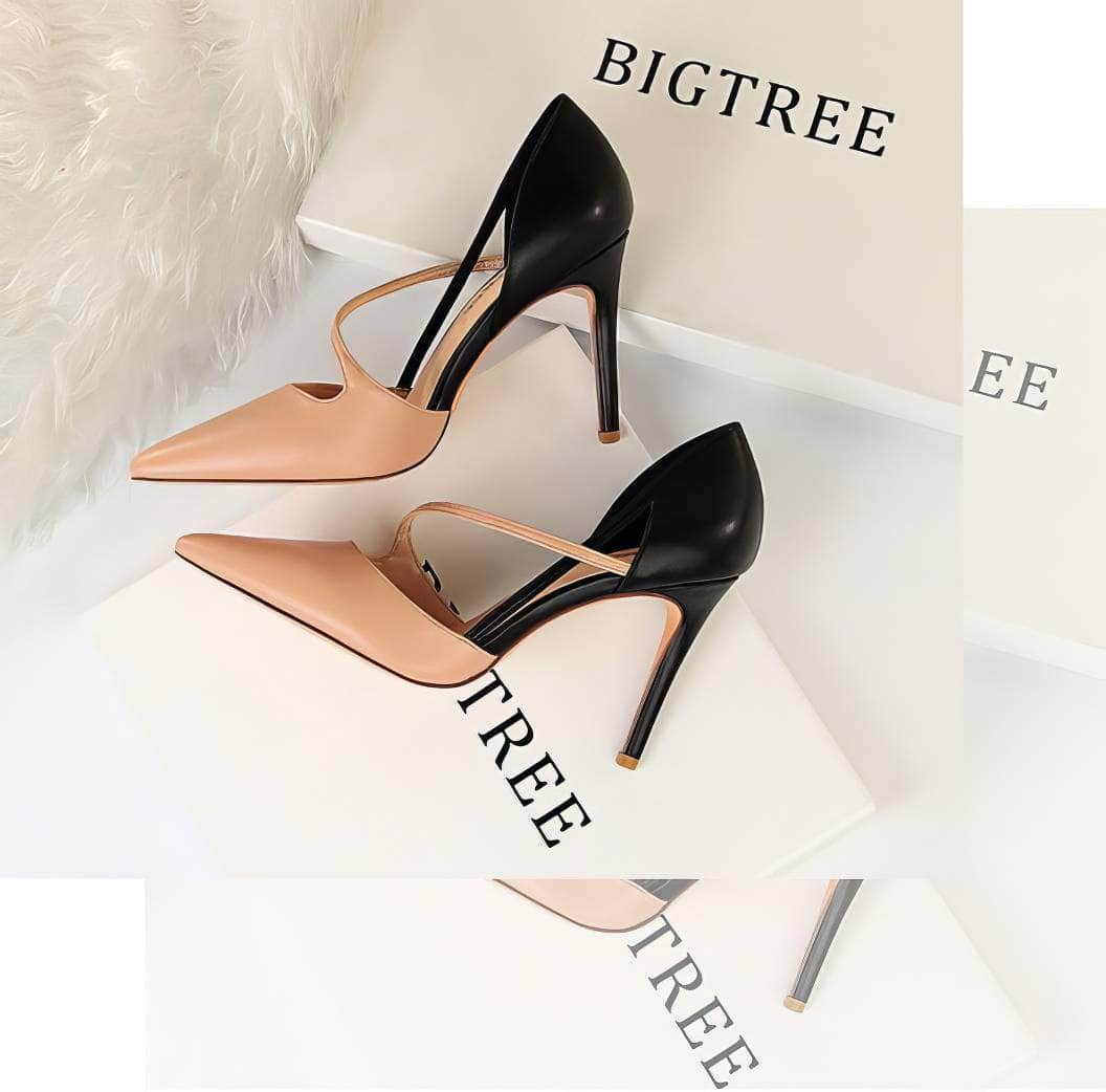 Two-Toned Side Strap Court Heels