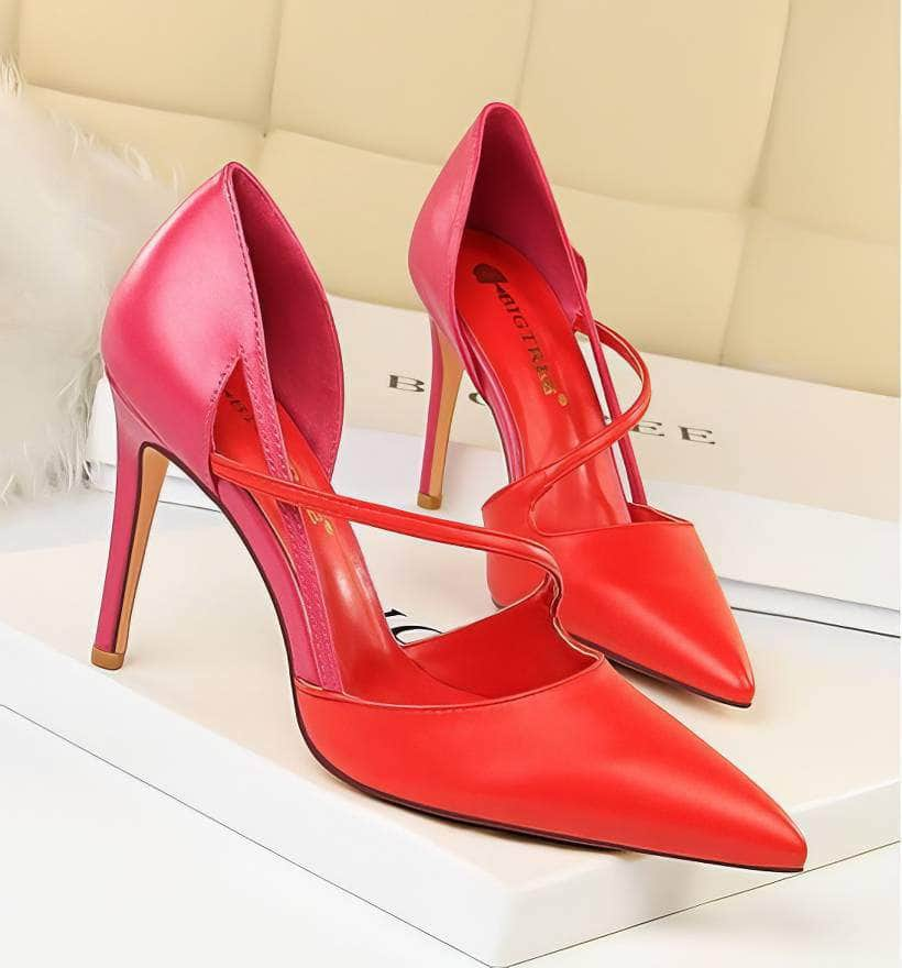 Two-Toned Side Strap Court Heels