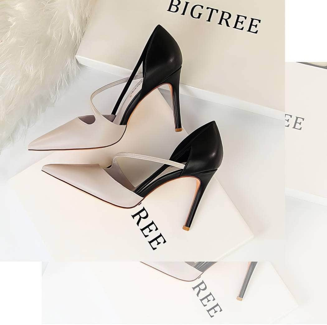 Two-Toned Side Strap Court Heels