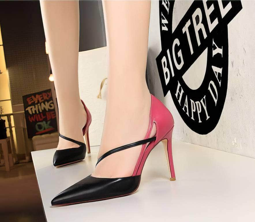 Two-Toned Side Strap Court Heels