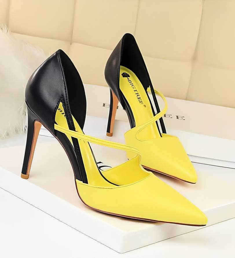 Two-Toned Side Strap Court Heels