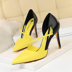 Two-Toned Side Strap Court Heels EU 33 / Yellow / 9.5CM