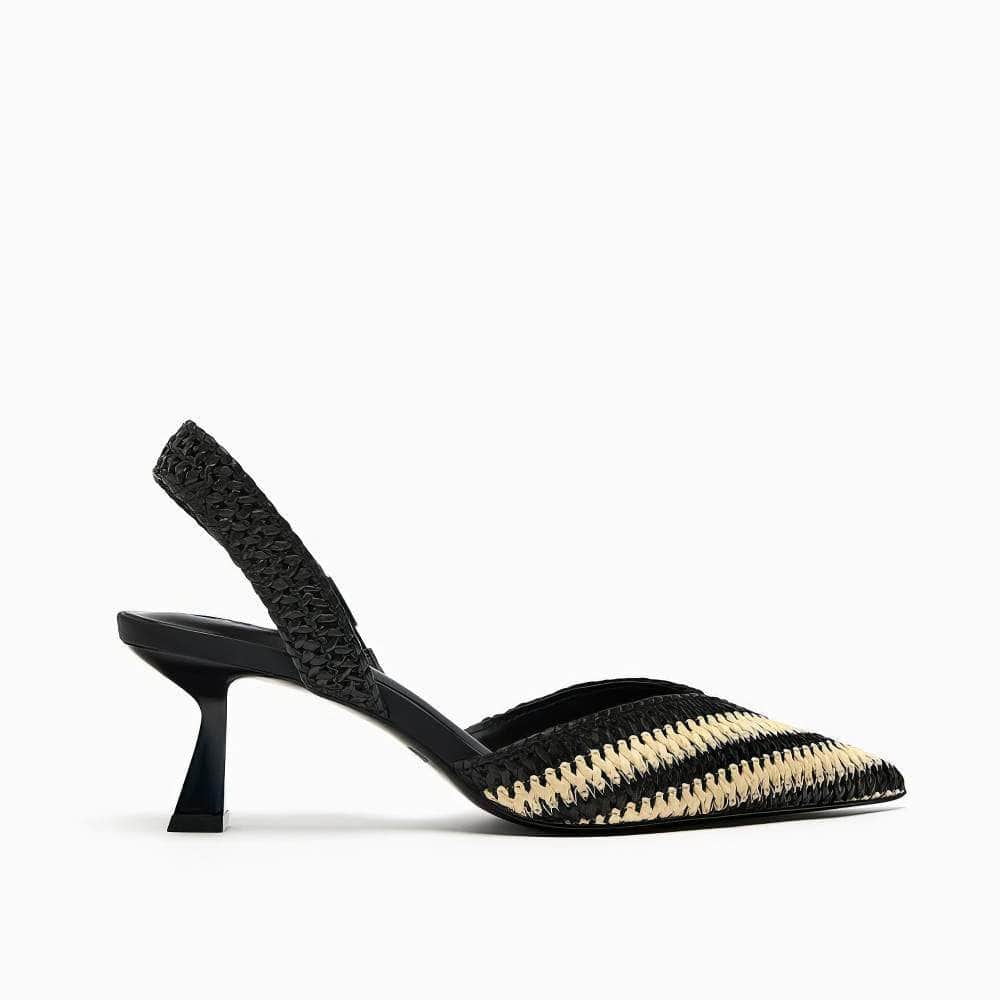 Two-Toned Woven Slingback Mid Stiletto Heels