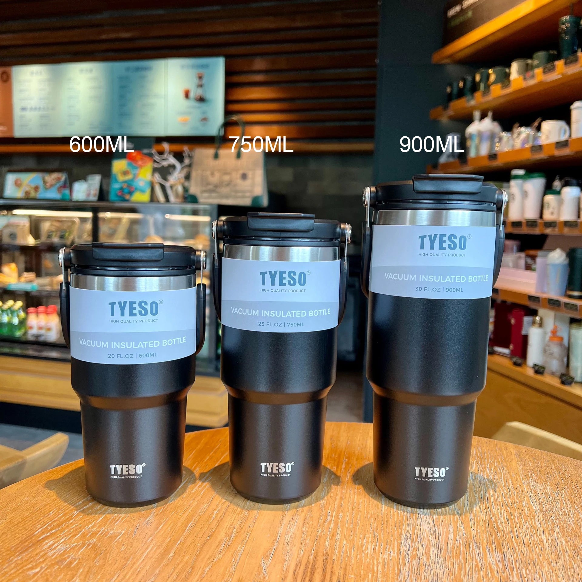 Tyeso Coffee Cup Stainless Steel Thermos Bottle - Double-layer Insulation for Cold and Hot Drinks, Travel Mug, Vacuum Flask, Car Water Bottle Black-1pcs / 600ML