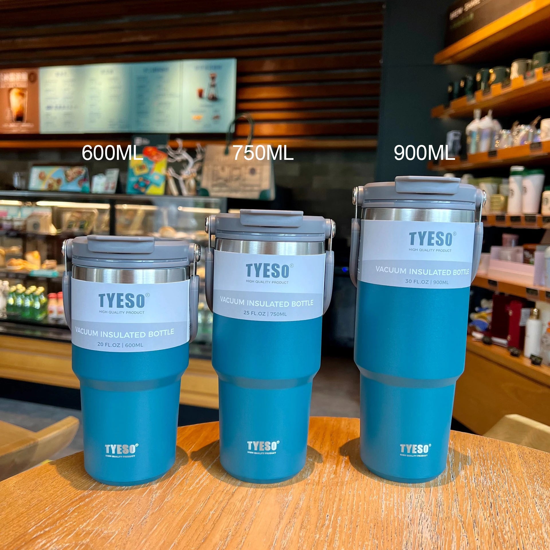 Tyeso Coffee Cup Stainless Steel Thermos Bottle - Double-layer Insulation for Cold and Hot Drinks, Travel Mug, Vacuum Flask, Car Water Bottle Blue-1pcs / 600ML