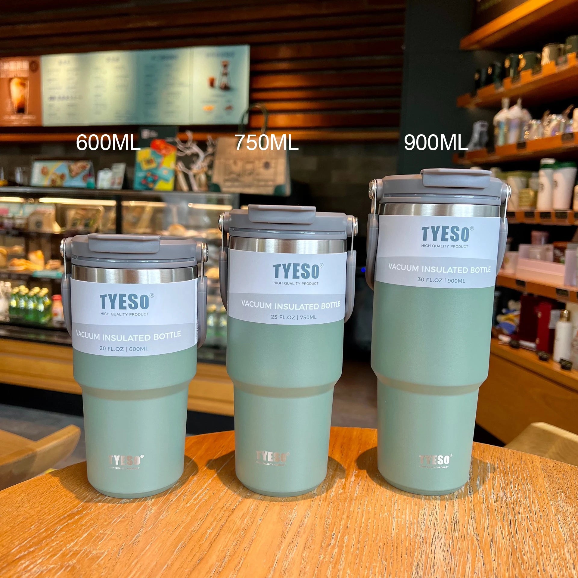 Tyeso Coffee Cup Stainless Steel Thermos Bottle - Double-layer Insulation for Cold and Hot Drinks, Travel Mug, Vacuum Flask, Car Water Bottle Green-1pcs / 600ML