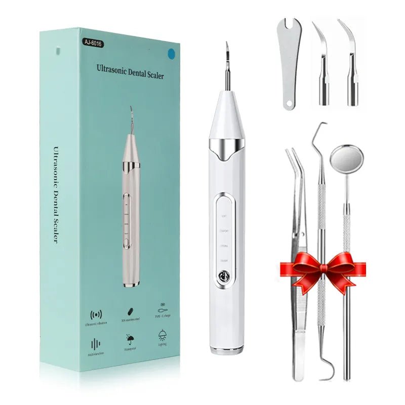 Ultrasonic Dental Scaler - Tartar Remover, Plaque Calculus Remover, Sonic Tooth Cleaner, Dental Stone Removal White Kit