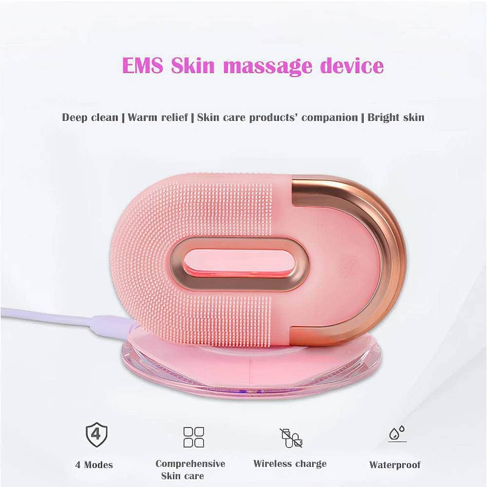 Ultrasonic Face Cleaning Brush: Electric IPX-7 Vibration Massager, Wireless Charger Case