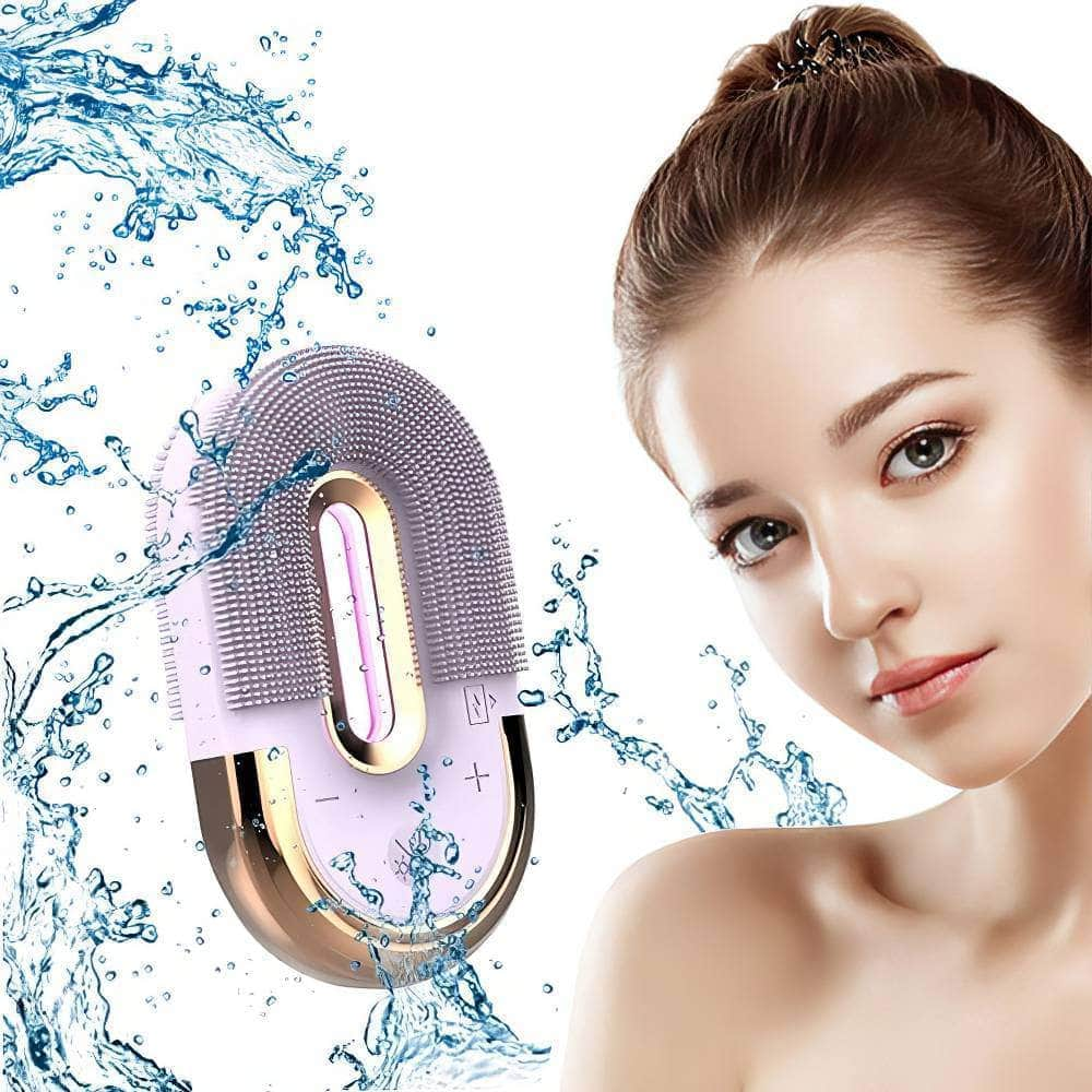 Ultrasonic Face Cleaning Brush: Electric IPX-7 Vibration Massager, Wireless Charger Case