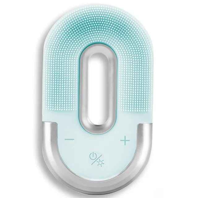 Ultrasonic Face Cleaning Brush: Electric IPX-7 Vibration Massager, Wireless Charger Case SFCB016-Light  Blue