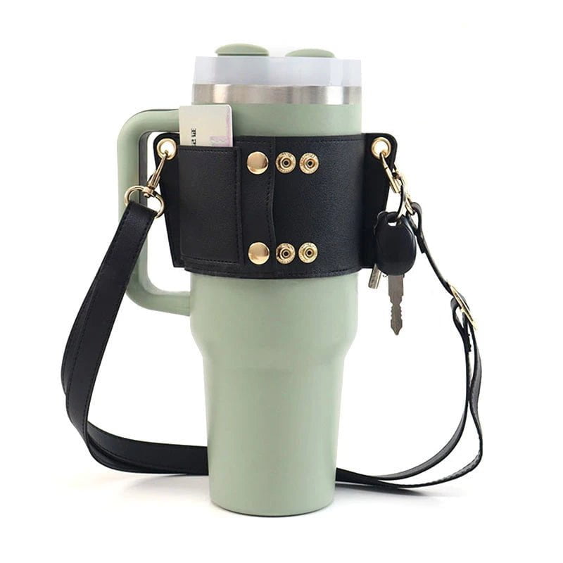 Universal Water Bottle Carrier with Shoulder Strap Black