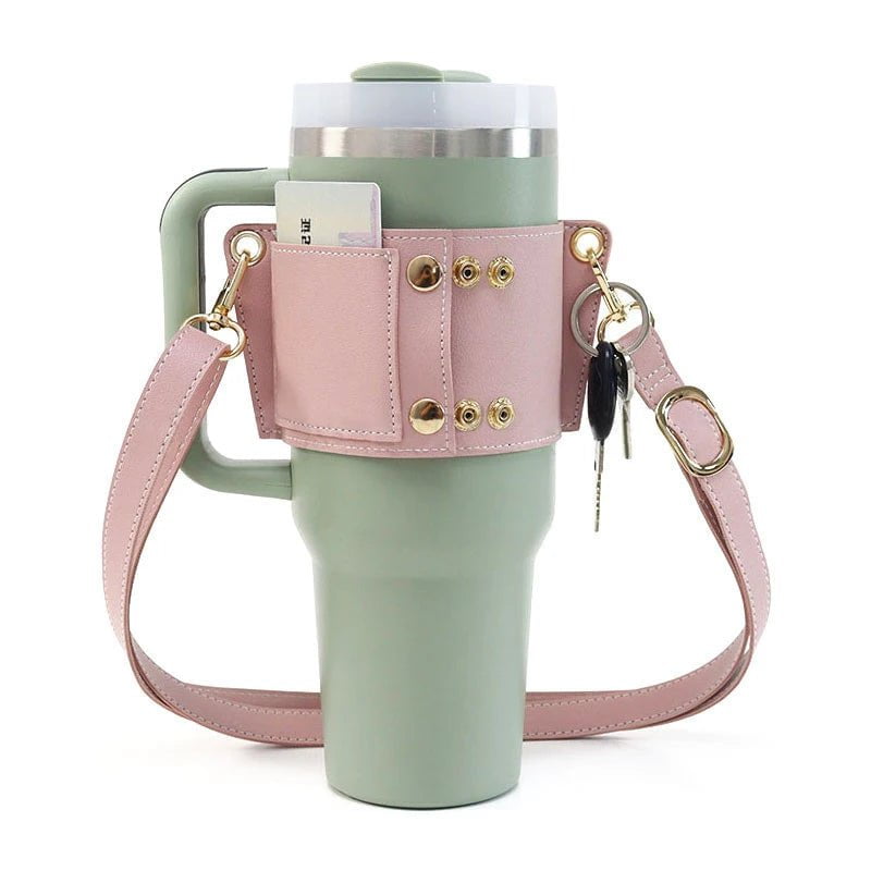 Universal Water Bottle Carrier with Shoulder Strap Pink