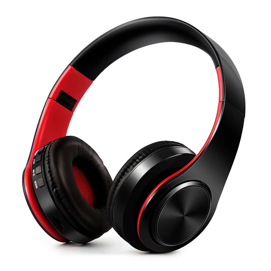 Upgraded Wireless Bluetooth Headphones - Stereo Headset with Mic, Music Sports Overhead Earphone for Smart Phone TV PC Tablet red black / CHINA