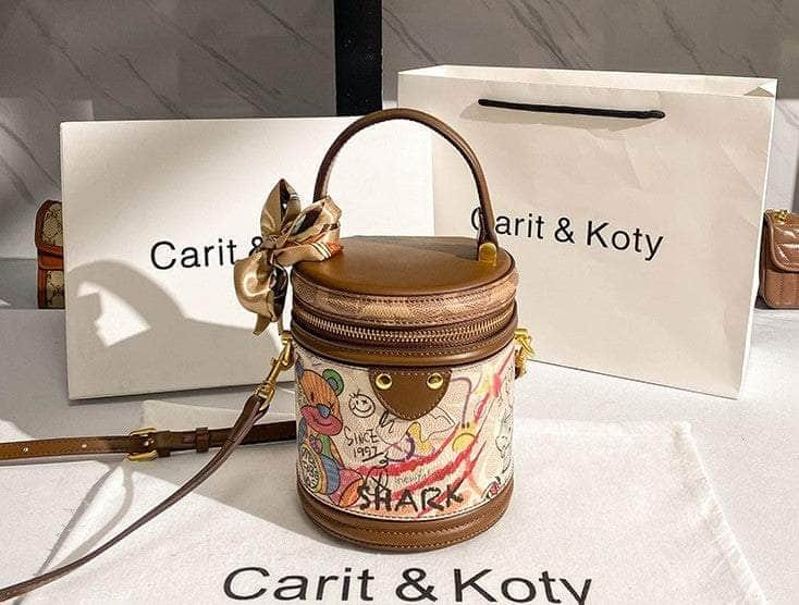 Urban Graffiti Canvas Bucket Bag Coffee