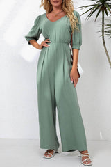 V-Neck Half Sleeve Jumpsuit Sage / S