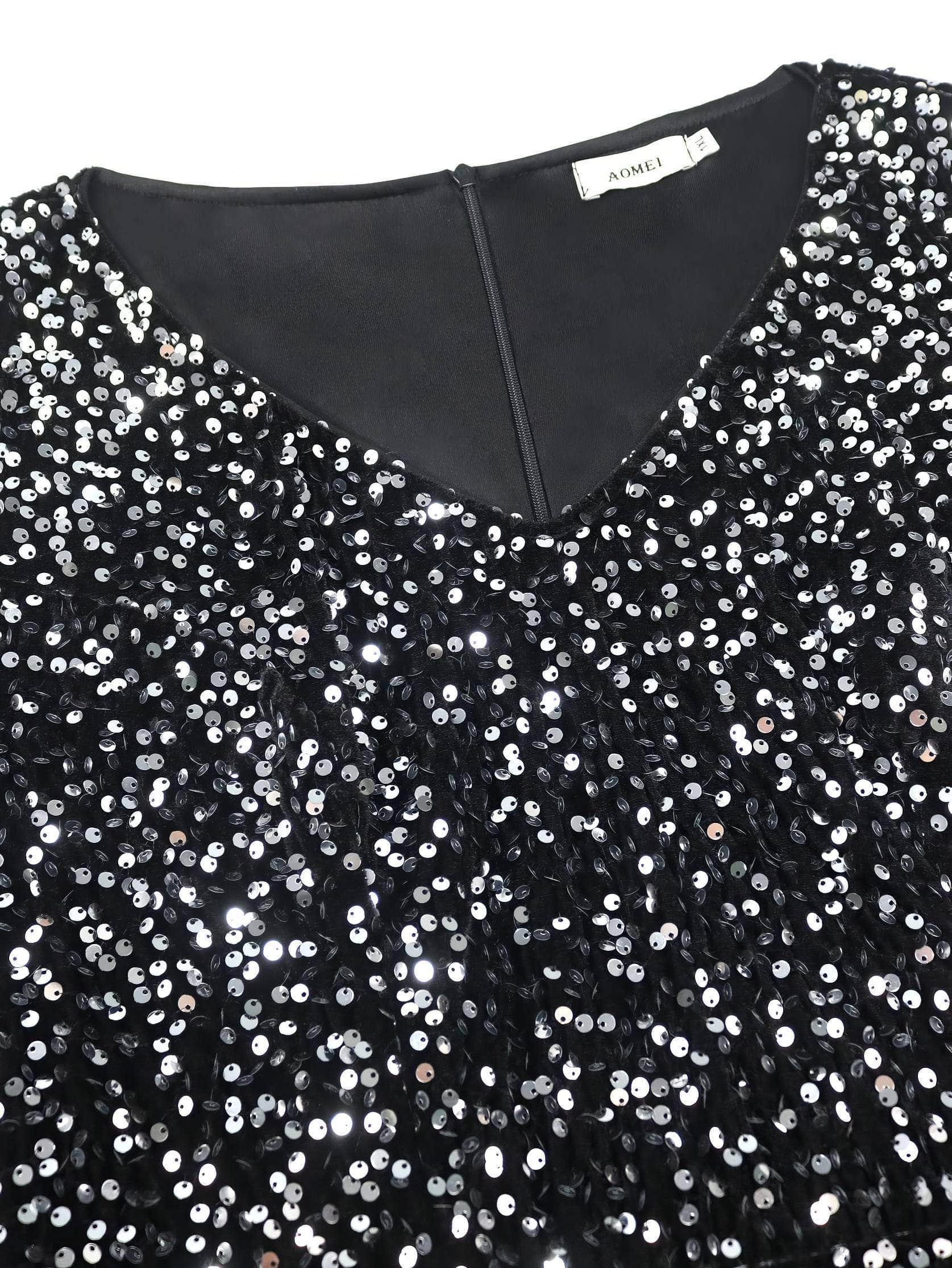 V-Neck Sequin Mermaid Dress with Flounce Sleeves