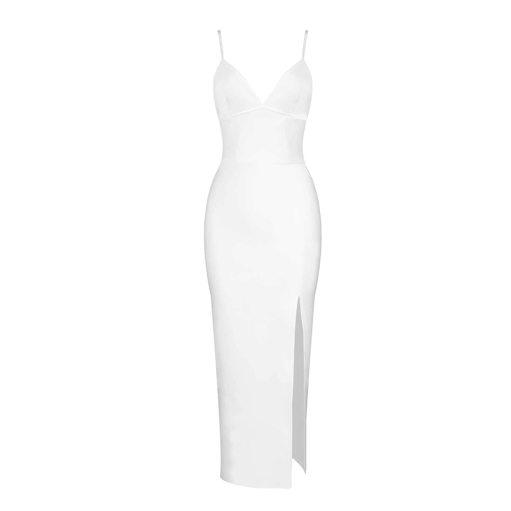 V-Neck Strappy High-Split Bandage Dress XS / White