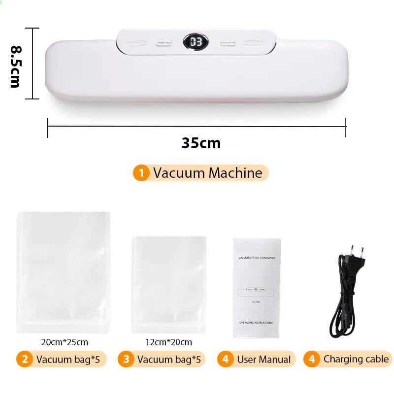 Vacuum Sealer: Food Packaging Machine with Free 10pcs Vacuum Bags - Household Food Sealing WHITE / 220V-EU