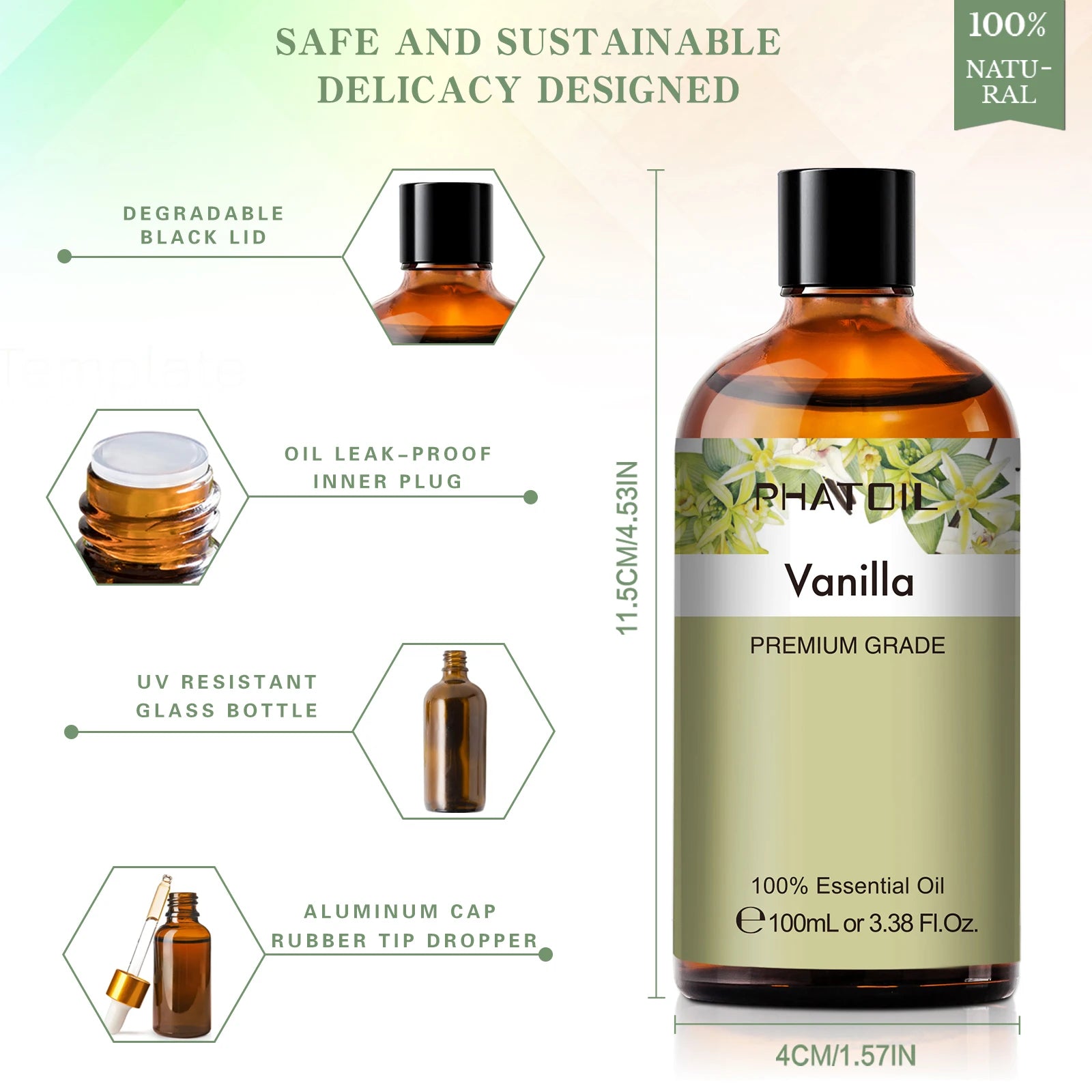 Vanilla Aromatic Essential Oil: Natural Lavender, Lemon, Eucalyptus, Chamomile, Patchouli, Bergamot, Jasmine, Mint - 100ml, 200ml, 300ml