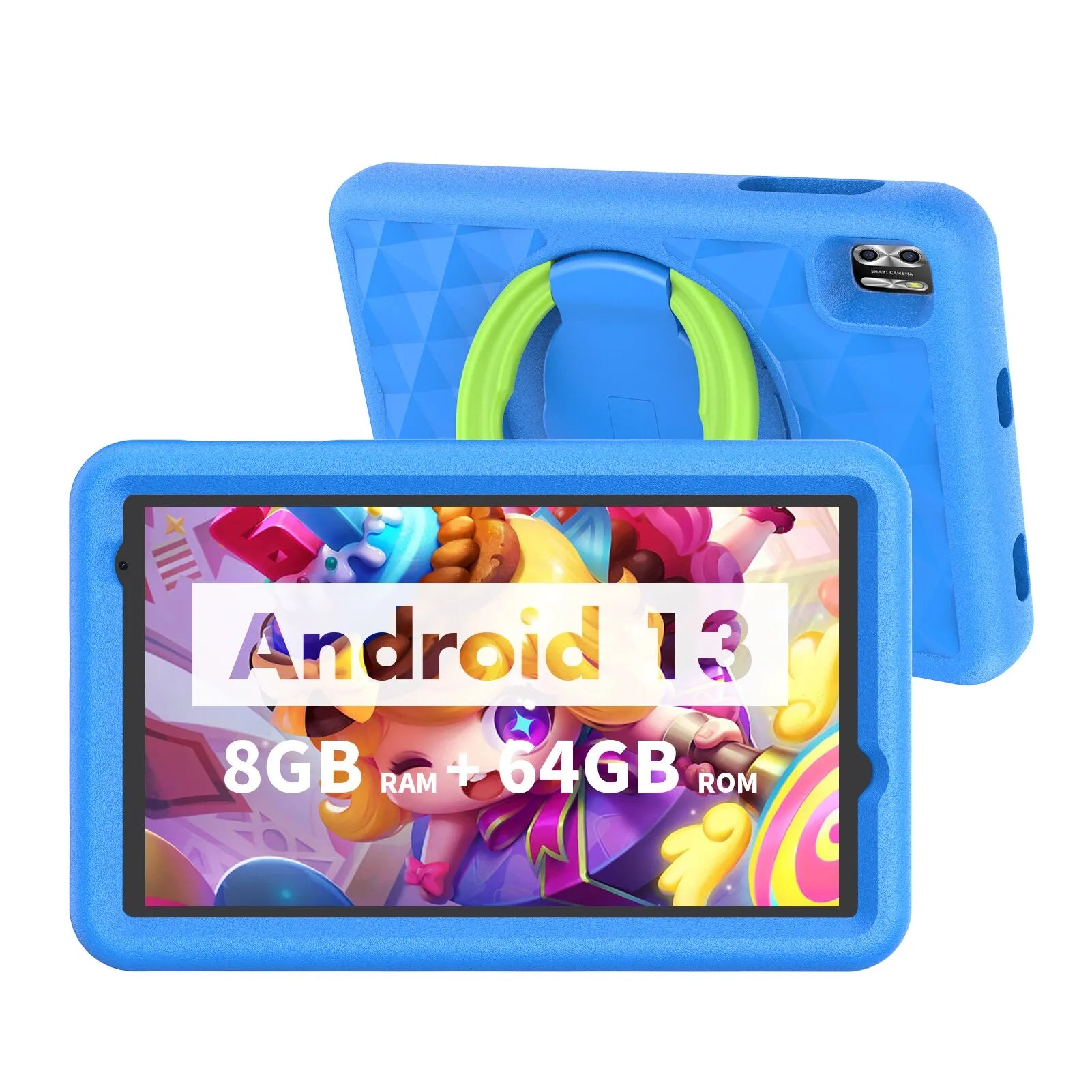 VASOUN Kids Tablet 8 Inch - Android 13 Quad Core, 8GB RAM, 64GB ROM, 5000mAh, Dual Camera, WiFi, Parental Control us / Blue