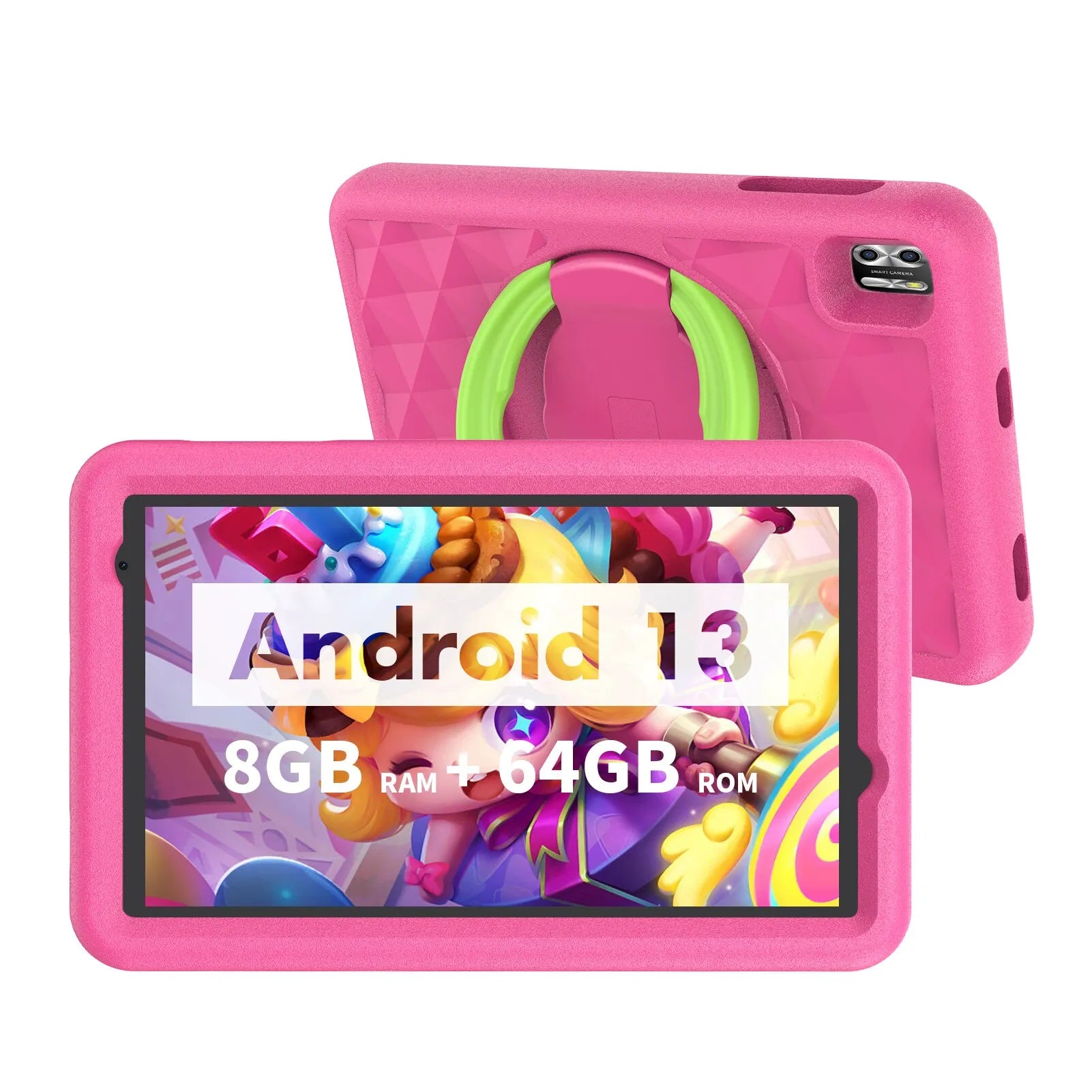 VASOUN Kids Tablet 8 Inch - Android 13 Quad Core, 8GB RAM, 64GB ROM, 5000mAh, Dual Camera, WiFi, Parental Control us / Pink