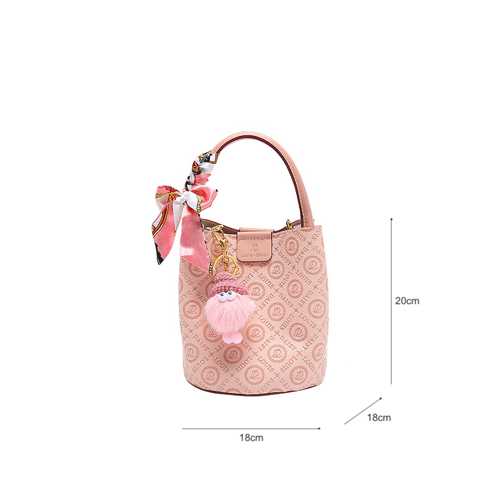 Vegan Leather Scarf-Embellished Bucket Bag